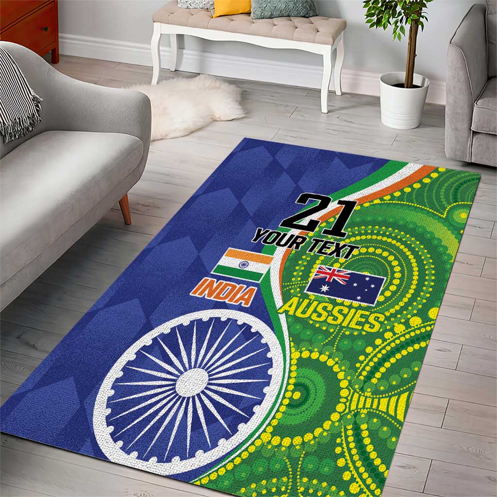 India Vs Australian Cricket Custom Area Rug Ashoka Chakra and Aboriginal Together - Vibe Hoodie Shop