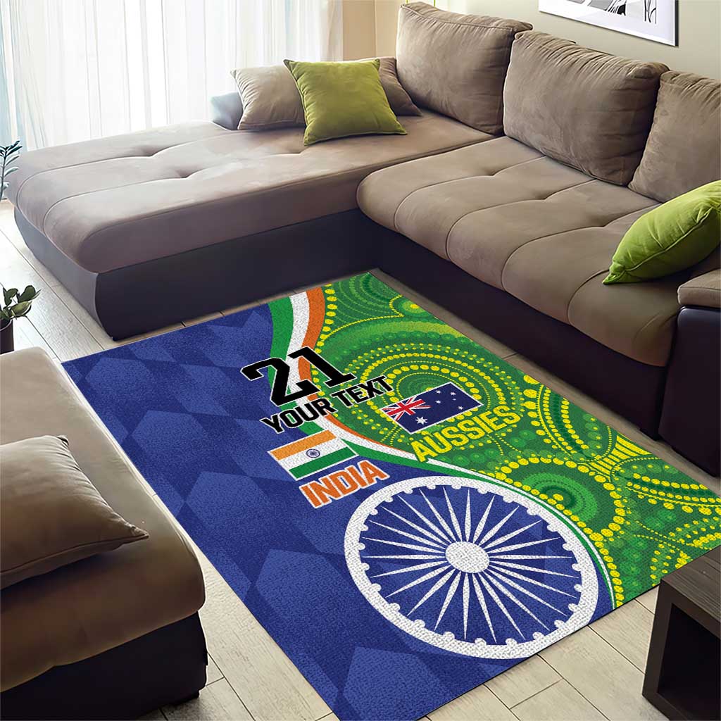 India Vs Australian Cricket Custom Area Rug Ashoka Chakra and Aboriginal Together - Vibe Hoodie Shop