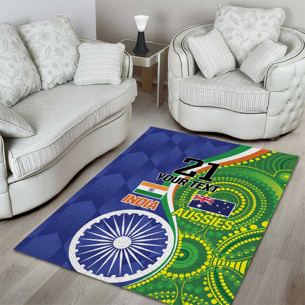 India Vs Australian Cricket Custom Area Rug Ashoka Chakra and Aboriginal Together - Vibe Hoodie Shop