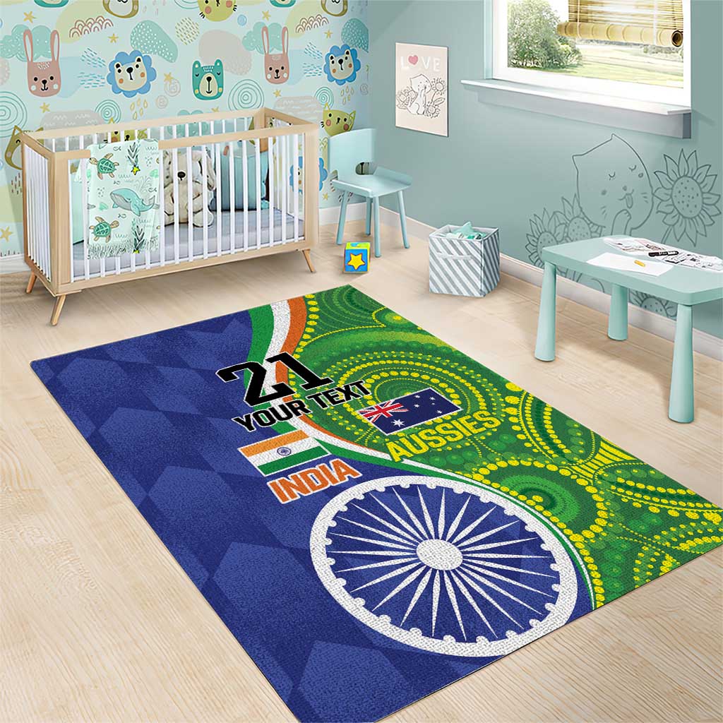 India Vs Australian Cricket Custom Area Rug Ashoka Chakra and Aboriginal Together - Vibe Hoodie Shop