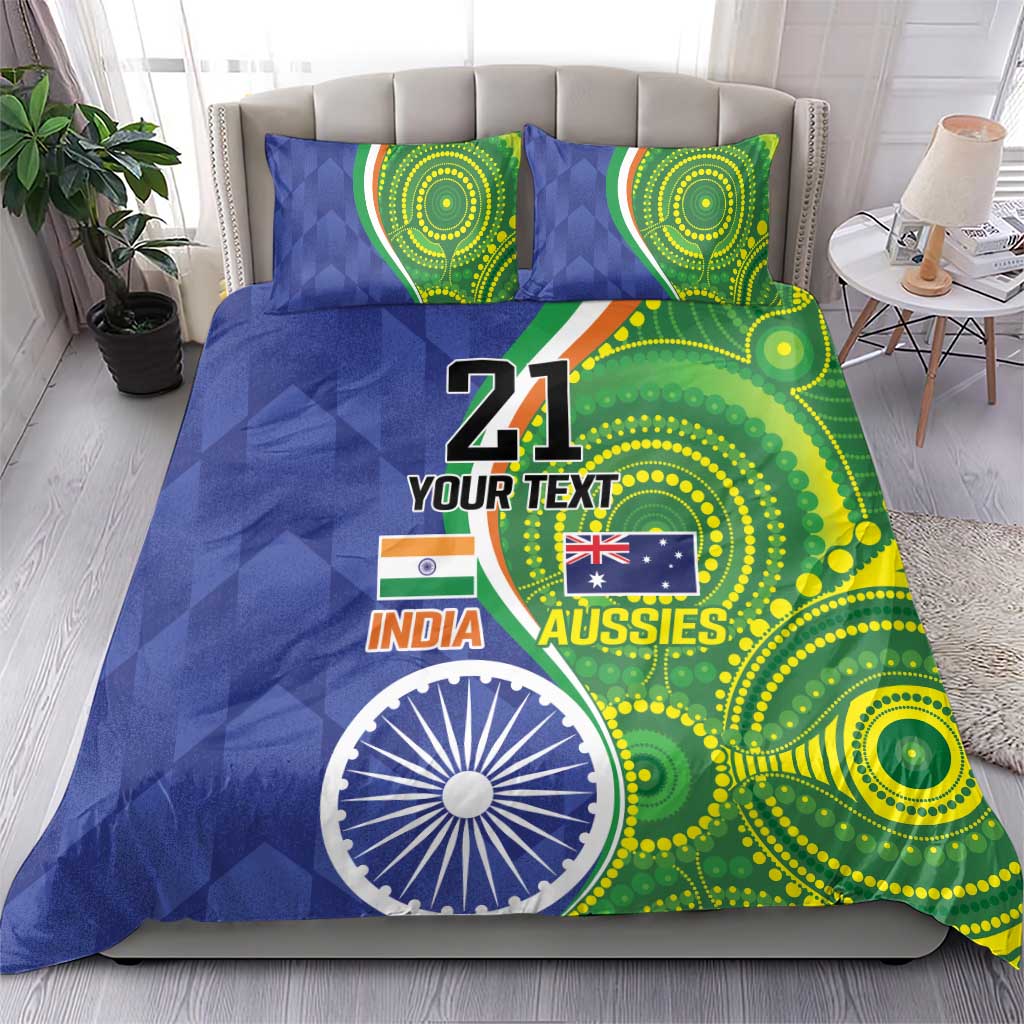 India Vs Australian Cricket Custom Bedding Set Ashoka Chakra and Aboriginal Together - Vibe Hoodie Shop