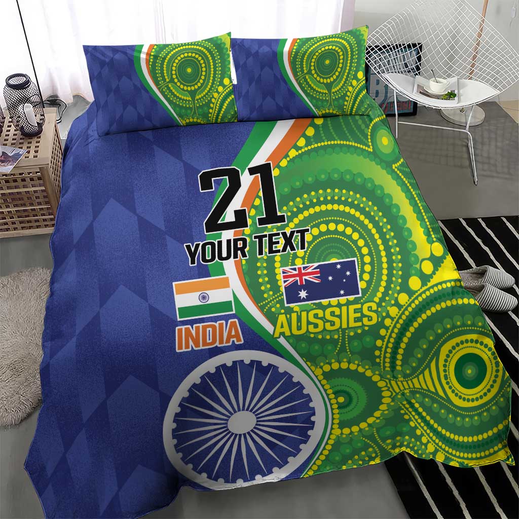 India Vs Australian Cricket Custom Bedding Set Ashoka Chakra and Aboriginal Together - Vibe Hoodie Shop