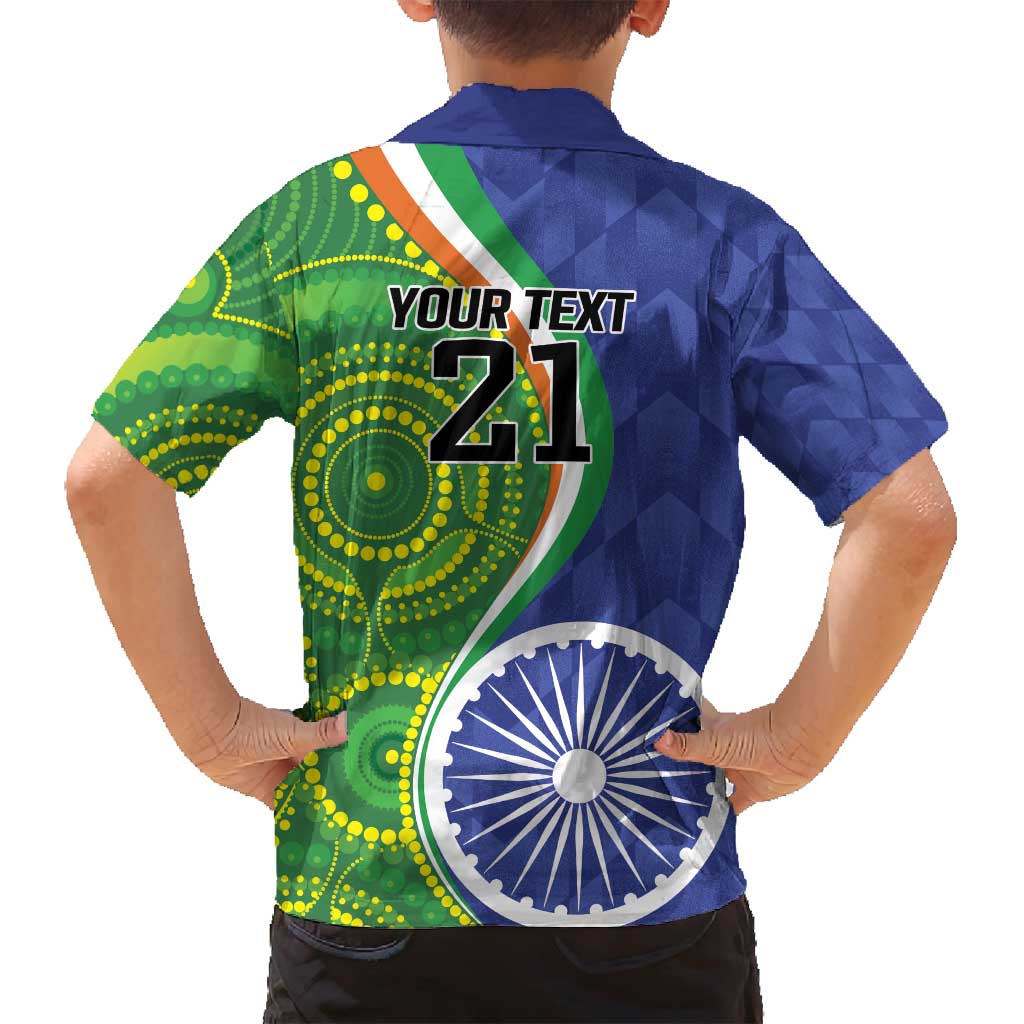 India Vs Australian Cricket Custom Family Matching Long Sleeve Bodycon Dress and Hawaiian Shirt Ashoka Chakra and Aboriginal Together