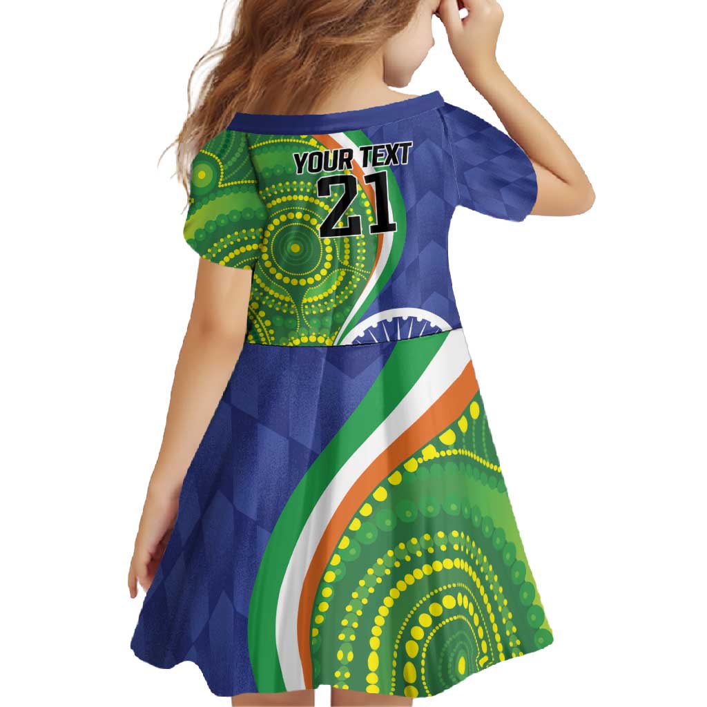 India Vs Australian Cricket Custom Family Matching Long Sleeve Bodycon Dress and Hawaiian Shirt Ashoka Chakra and Aboriginal Together