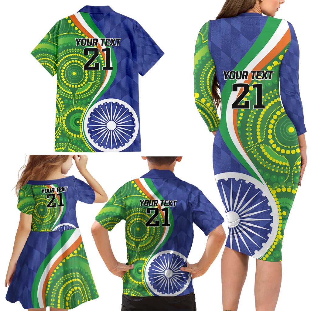 India Vs Australian Cricket Custom Family Matching Long Sleeve Bodycon Dress and Hawaiian Shirt Ashoka Chakra and Aboriginal Together