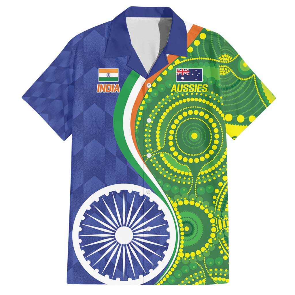 India Vs Australian Cricket Custom Family Matching Long Sleeve Bodycon Dress and Hawaiian Shirt Ashoka Chakra and Aboriginal Together