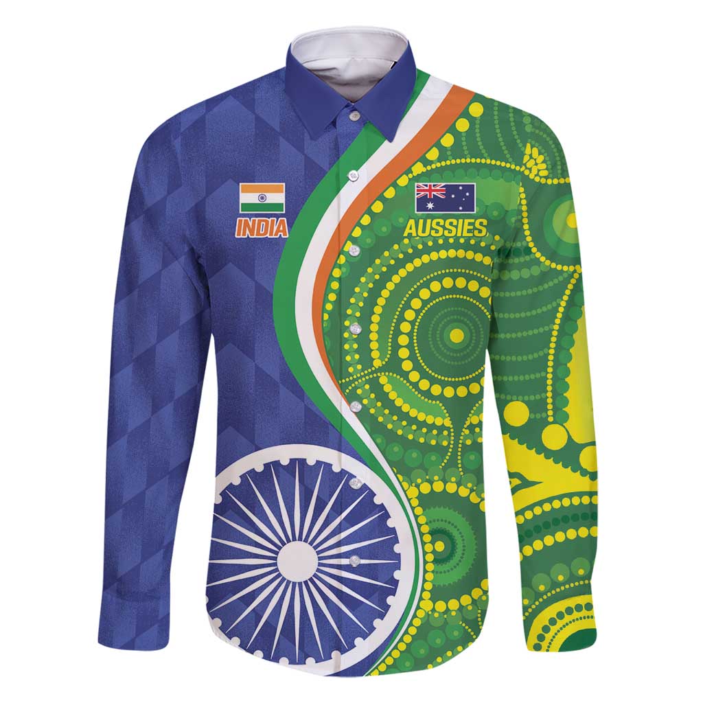 India Vs Australian Cricket Custom Family Matching Long Sleeve Bodycon Dress and Hawaiian Shirt Ashoka Chakra and Aboriginal Together