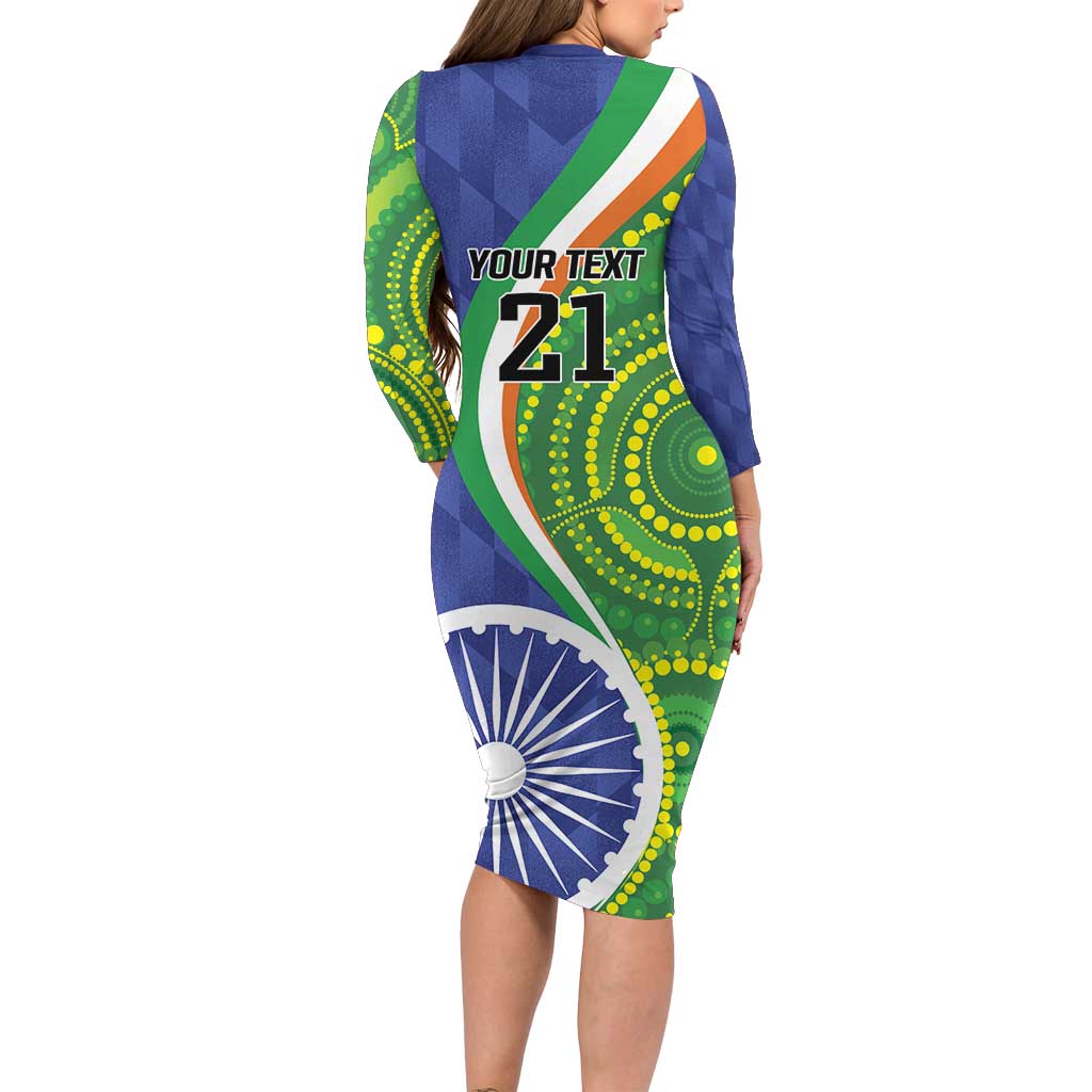 India Vs Australian Cricket Custom Family Matching Long Sleeve Bodycon Dress and Hawaiian Shirt Ashoka Chakra and Aboriginal Together