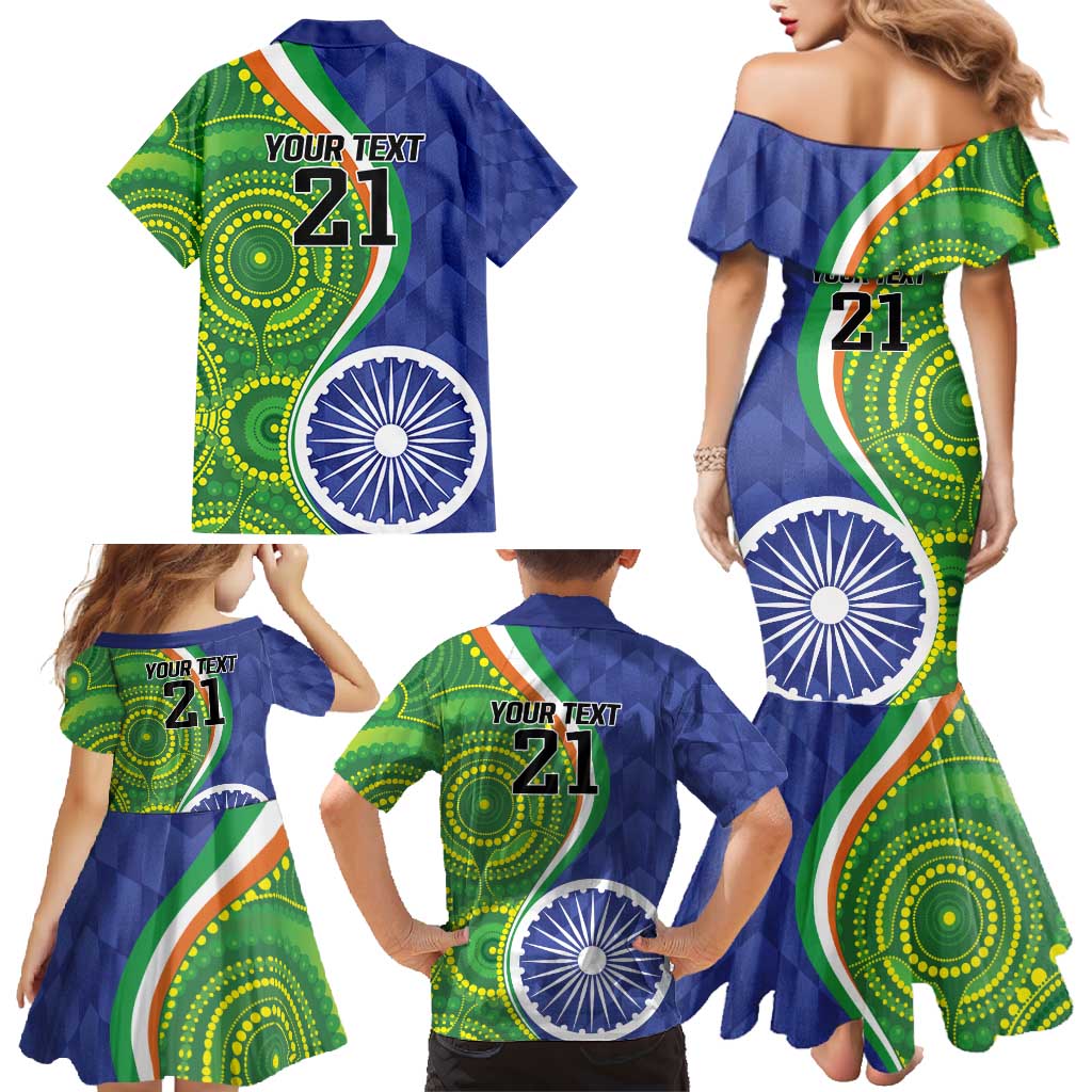 India Vs Australian Cricket Custom Family Matching Mermaid Dress and Hawaiian Shirt Ashoka Chakra and Aboriginal Together