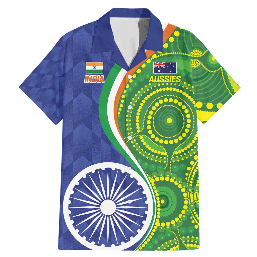 India Vs Australian Cricket Custom Family Matching Mermaid Dress and Hawaiian Shirt Ashoka Chakra and Aboriginal Together