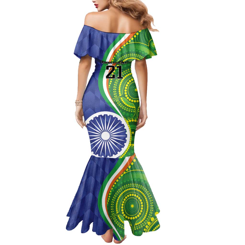 India Vs Australian Cricket Custom Family Matching Mermaid Dress and Hawaiian Shirt Ashoka Chakra and Aboriginal Together