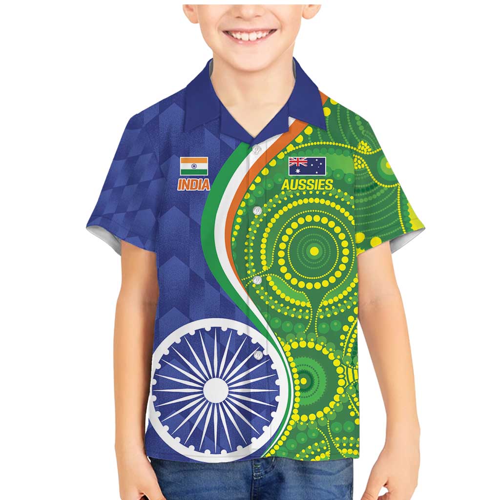 India Vs Australian Cricket Custom Family Matching Mermaid Dress and Hawaiian Shirt Ashoka Chakra and Aboriginal Together