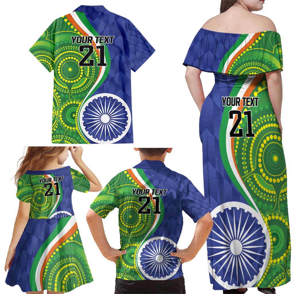 India Vs Australian Cricket Custom Family Matching Off Shoulder Maxi Dress and Hawaiian Shirt Ashoka Chakra and Aboriginal Together