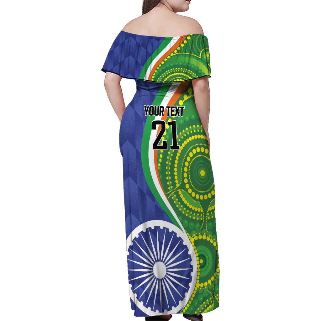 India Vs Australian Cricket Custom Family Matching Off Shoulder Maxi Dress and Hawaiian Shirt Ashoka Chakra and Aboriginal Together