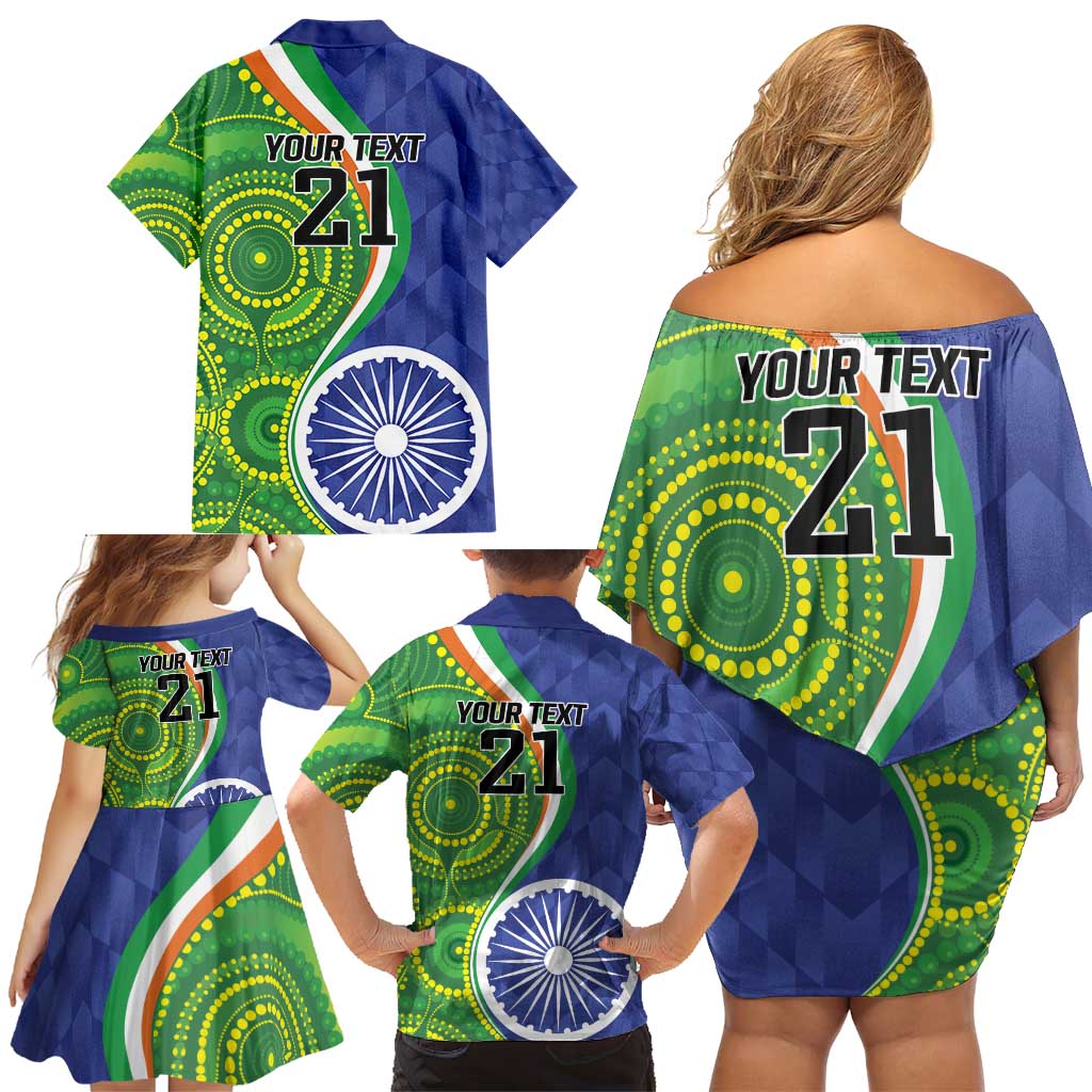 India Vs Australian Cricket Custom Family Matching Off Shoulder Short Dress and Hawaiian Shirt Ashoka Chakra and Aboriginal Together