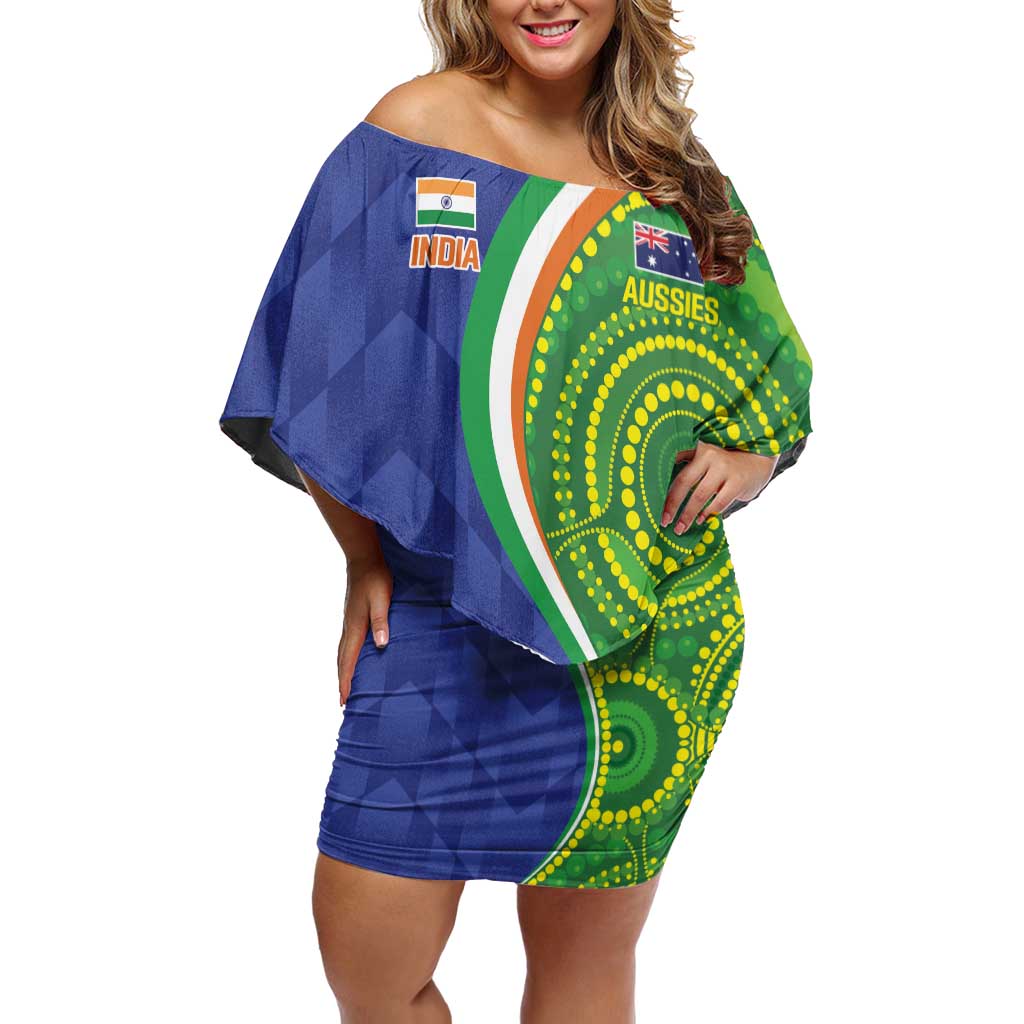 India Vs Australian Cricket Custom Family Matching Off Shoulder Short Dress and Hawaiian Shirt Ashoka Chakra and Aboriginal Together