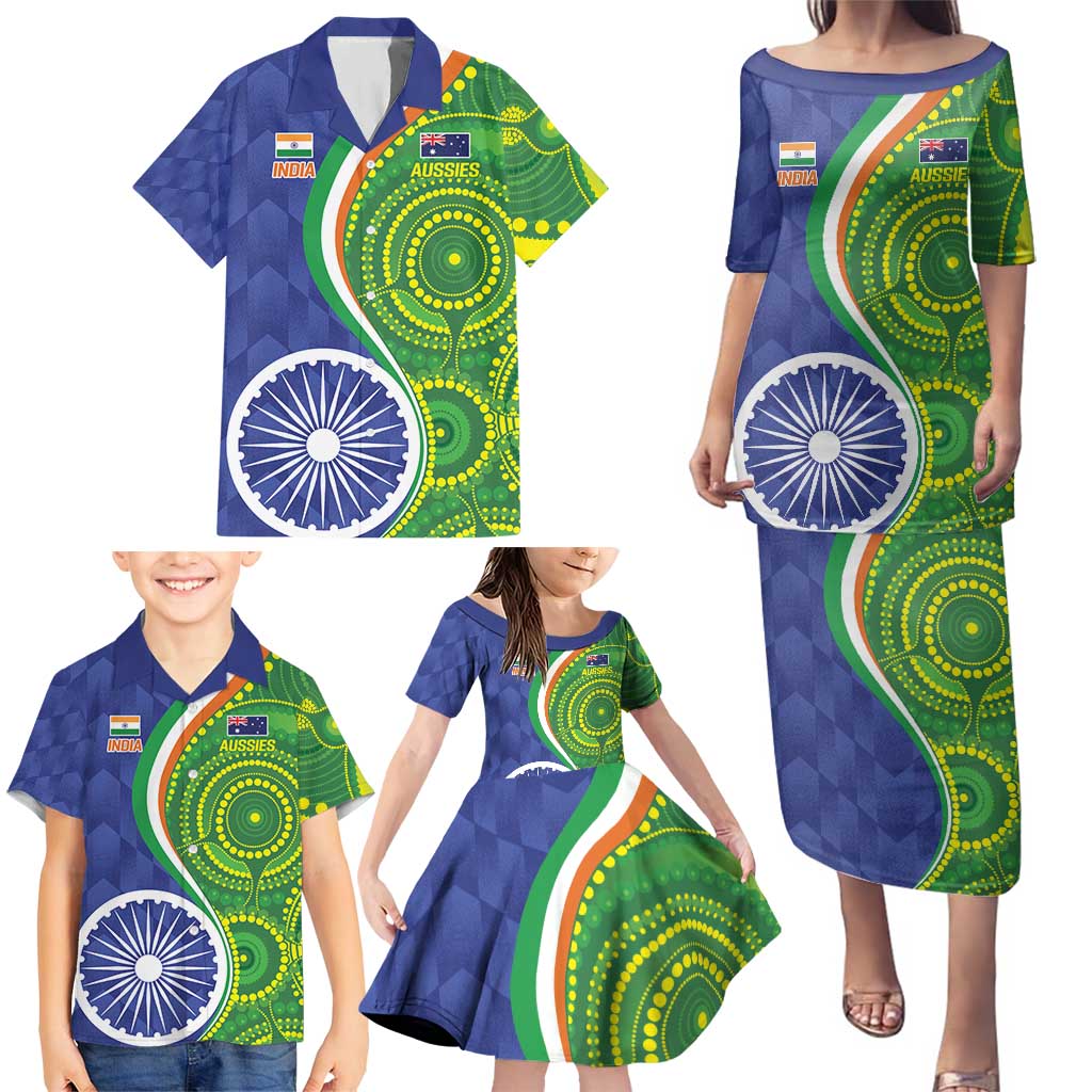 India Vs Australian Cricket Custom Family Matching Puletasi and Hawaiian Shirt Ashoka Chakra and Aboriginal Together