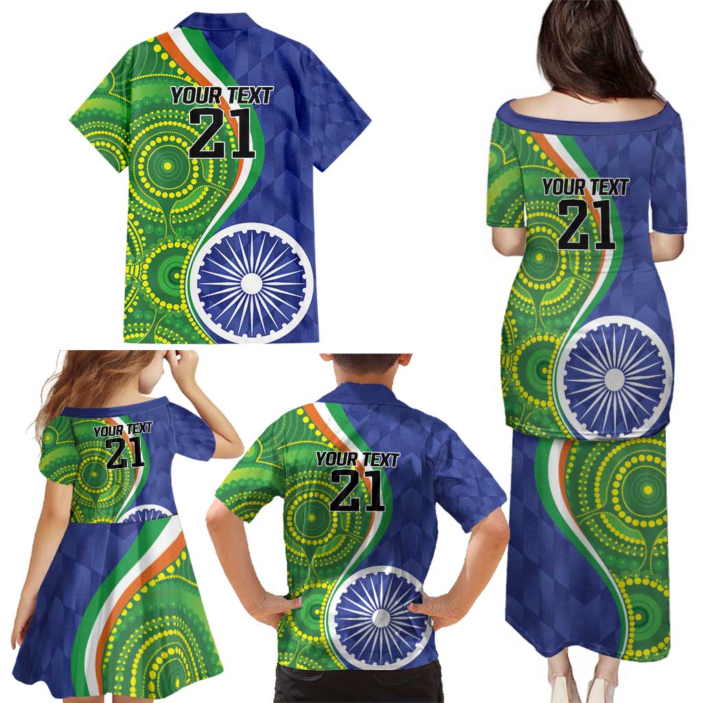 India Vs Australian Cricket Custom Family Matching Puletasi and Hawaiian Shirt Ashoka Chakra and Aboriginal Together