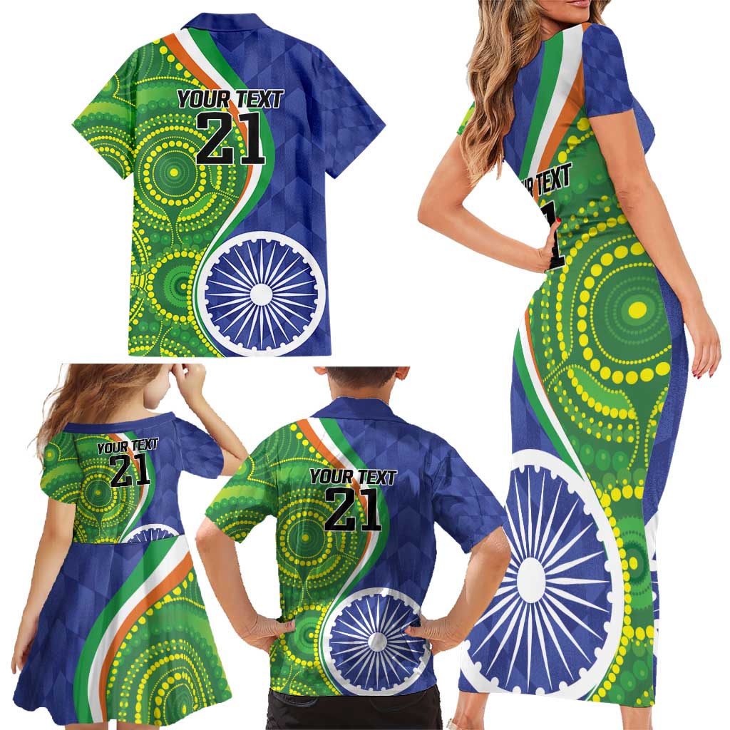 India Vs Australian Cricket Custom Family Matching Short Sleeve Bodycon Dress and Hawaiian Shirt Ashoka Chakra and Aboriginal Together