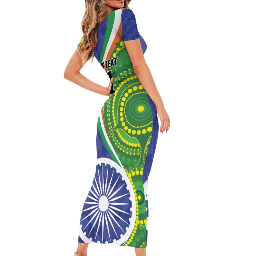 India Vs Australian Cricket Custom Family Matching Short Sleeve Bodycon Dress and Hawaiian Shirt Ashoka Chakra and Aboriginal Together