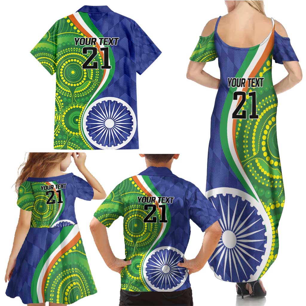 India Vs Australian Cricket Custom Family Matching Summer Maxi Dress and Hawaiian Shirt Ashoka Chakra and Aboriginal Together