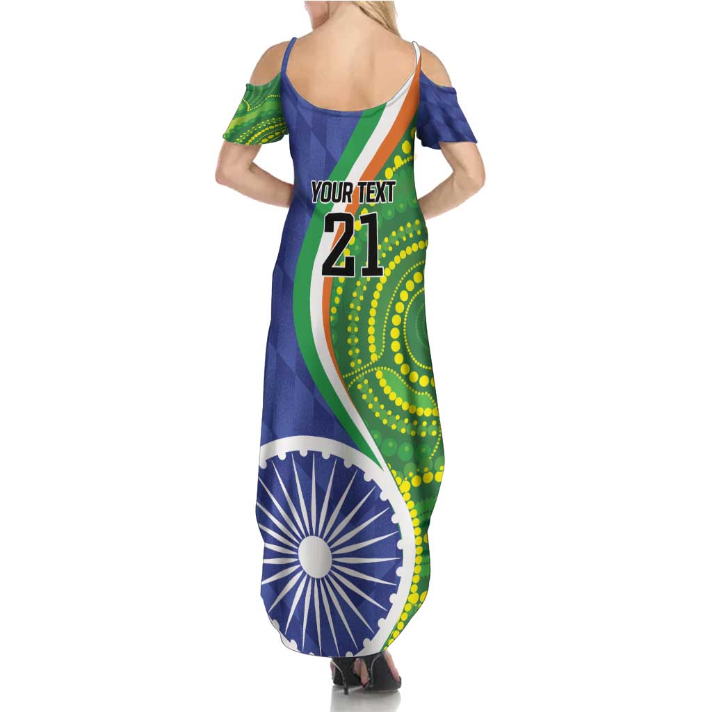 India Vs Australian Cricket Custom Family Matching Summer Maxi Dress and Hawaiian Shirt Ashoka Chakra and Aboriginal Together