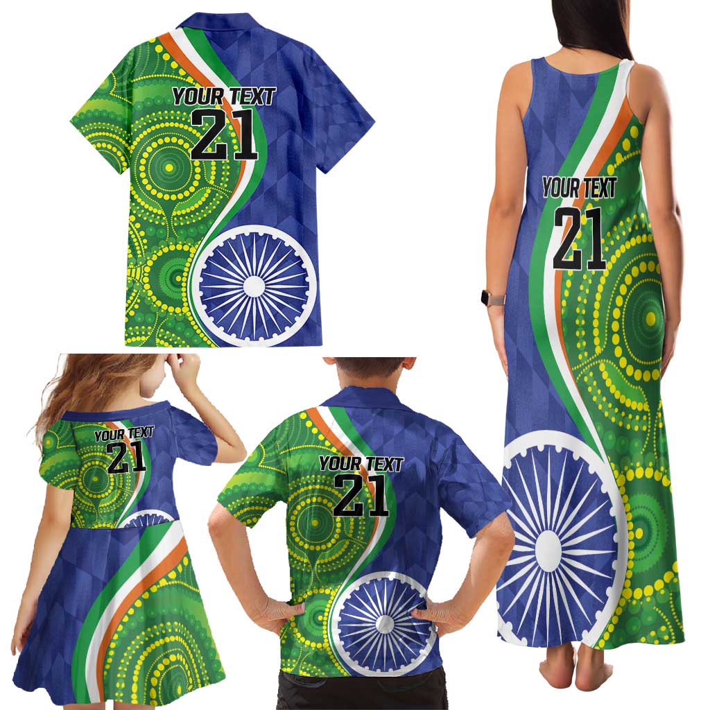 India Vs Australian Cricket Custom Family Matching Tank Maxi Dress and Hawaiian Shirt Ashoka Chakra and Aboriginal Together