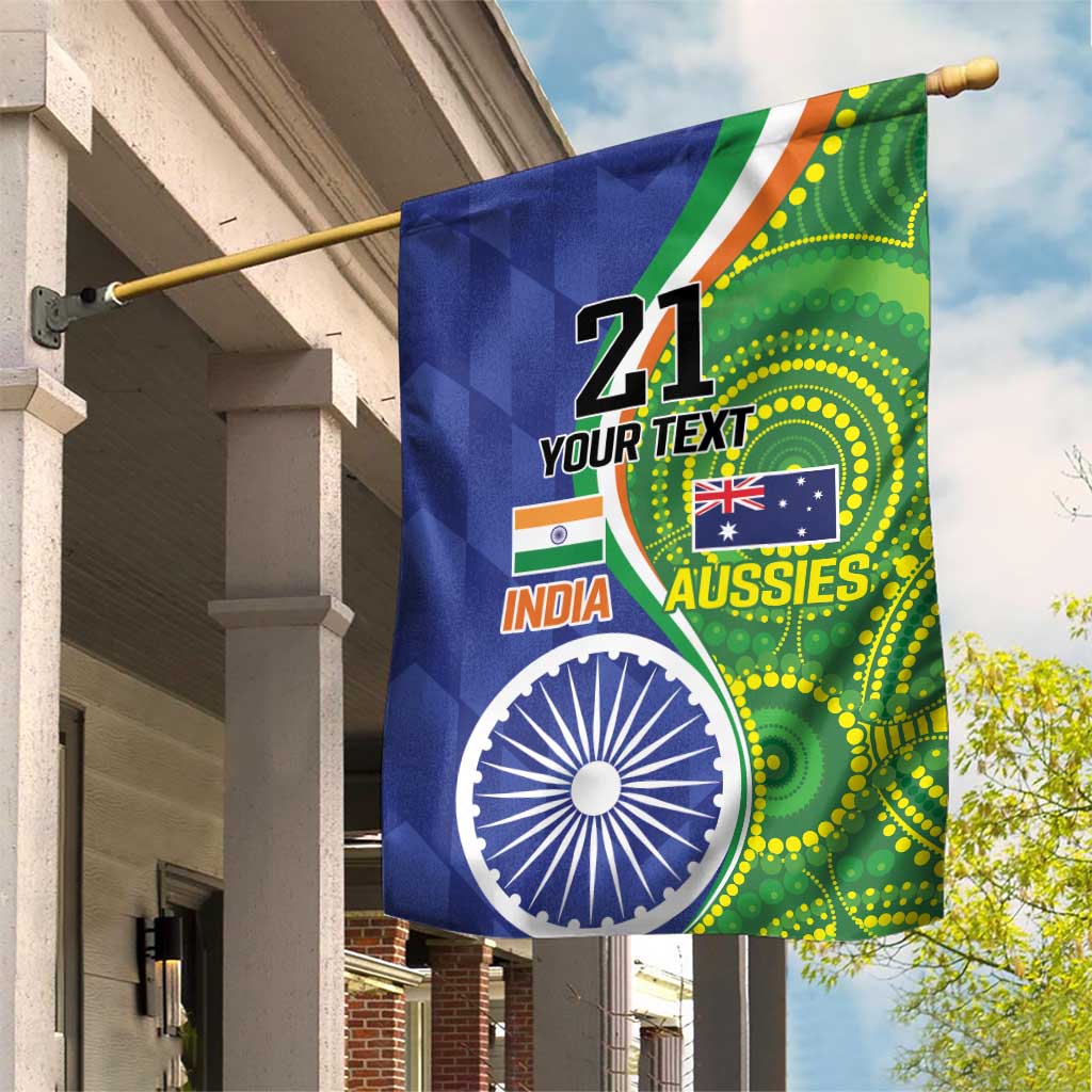 India Vs Australian Cricket Custom Garden Flag Ashoka Chakra and Aboriginal Together - Vibe Hoodie Shop
