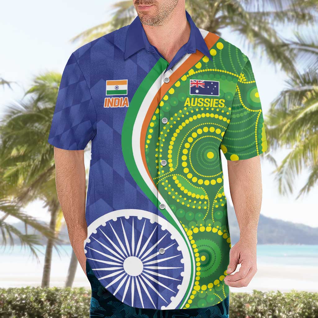 India Vs Australian Cricket Custom Hawaiian Shirt Ashoka Chakra and Aboriginal Together - Vibe Hoodie Shop