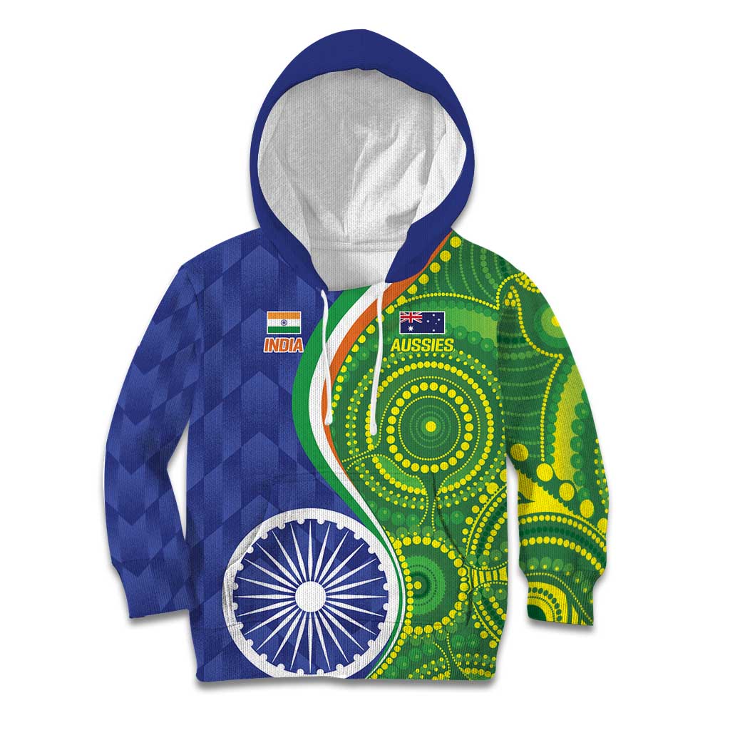 India Vs Australian Cricket Custom Kid Hoodie Ashoka Chakra and Aboriginal Together - Vibe Hoodie Shop