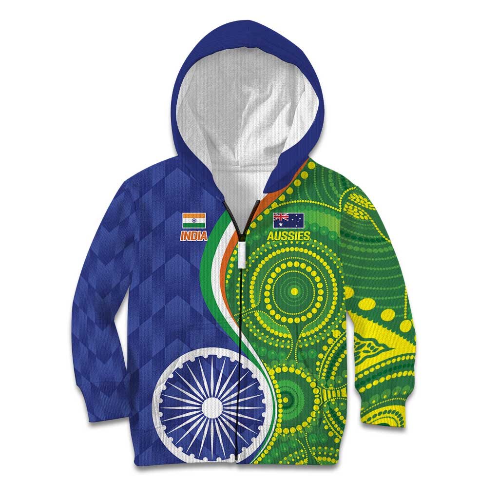 India Vs Australian Cricket Custom Kid Hoodie Ashoka Chakra and Aboriginal Together - Vibe Hoodie Shop