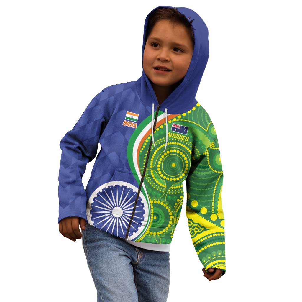 India Vs Australian Cricket Custom Kid Hoodie Ashoka Chakra and Aboriginal Together - Vibe Hoodie Shop