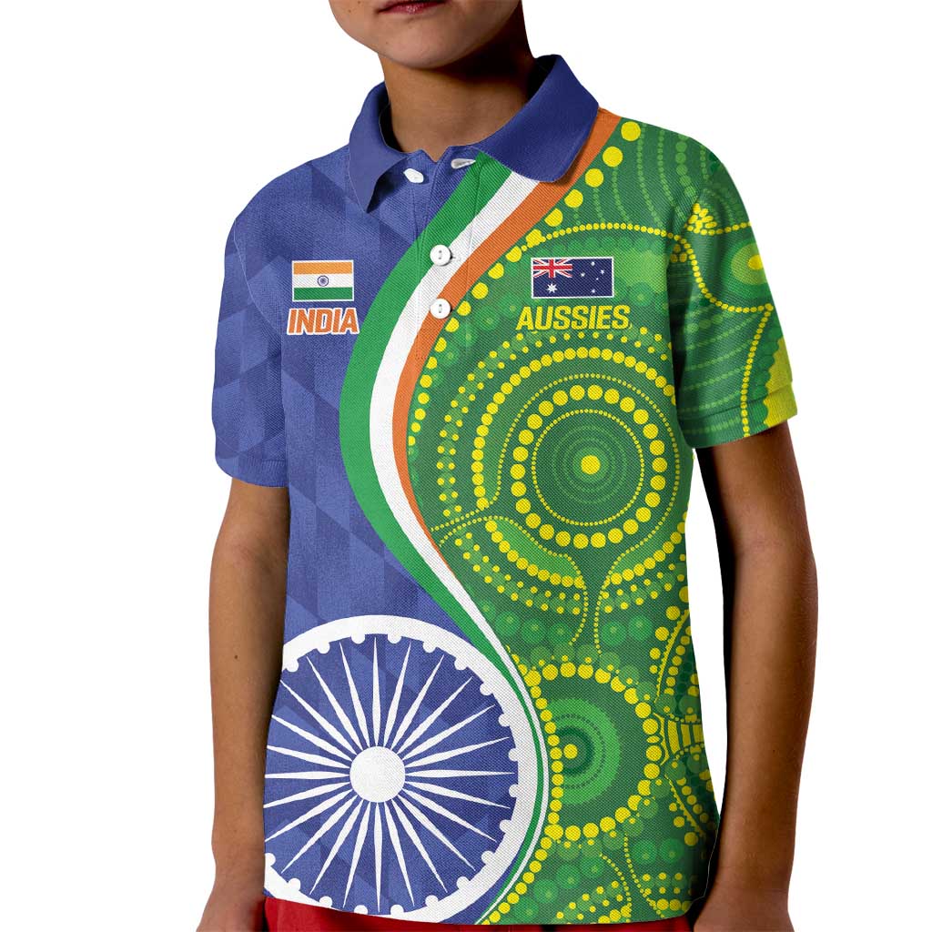 India Vs Australian Cricket Custom Kid Polo Shirt Ashoka Chakra and Aboriginal Together - Vibe Hoodie Shop