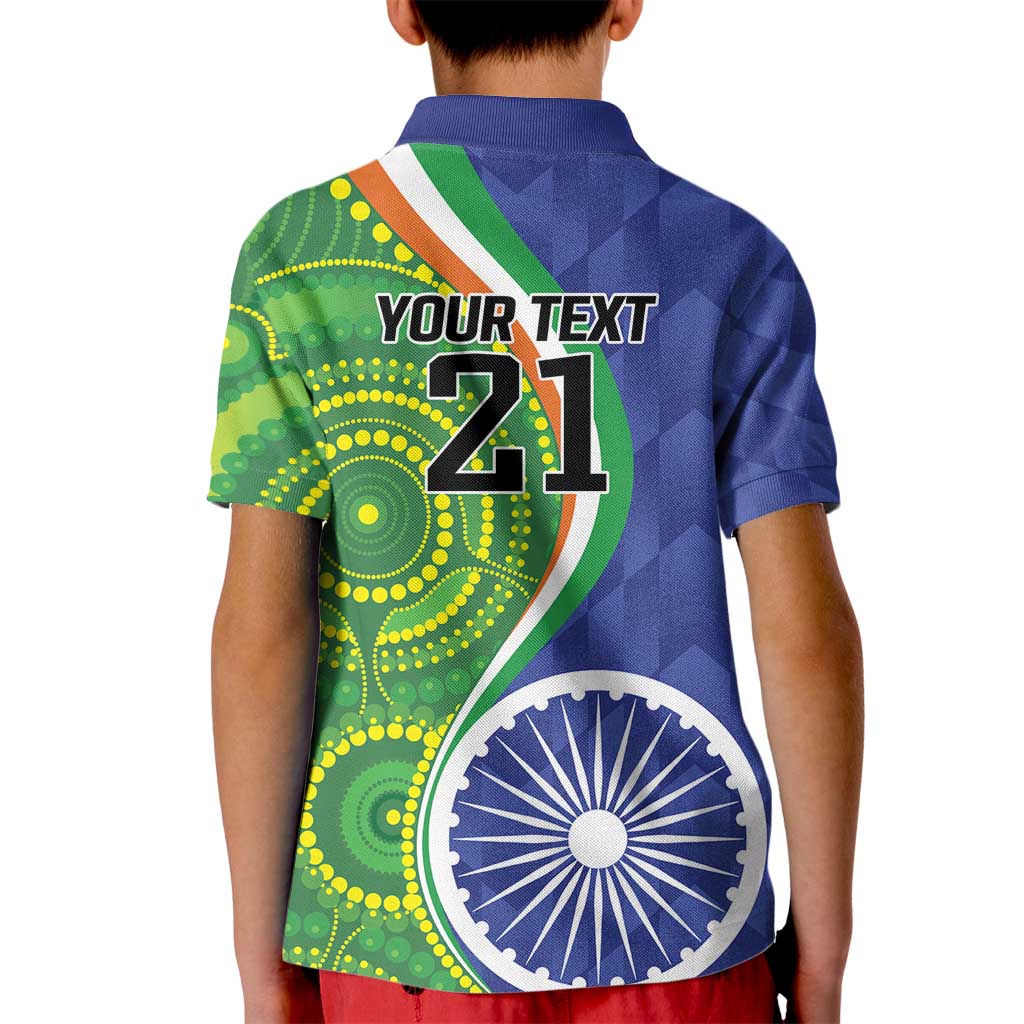 India Vs Australian Cricket Custom Kid Polo Shirt Ashoka Chakra and Aboriginal Together - Vibe Hoodie Shop