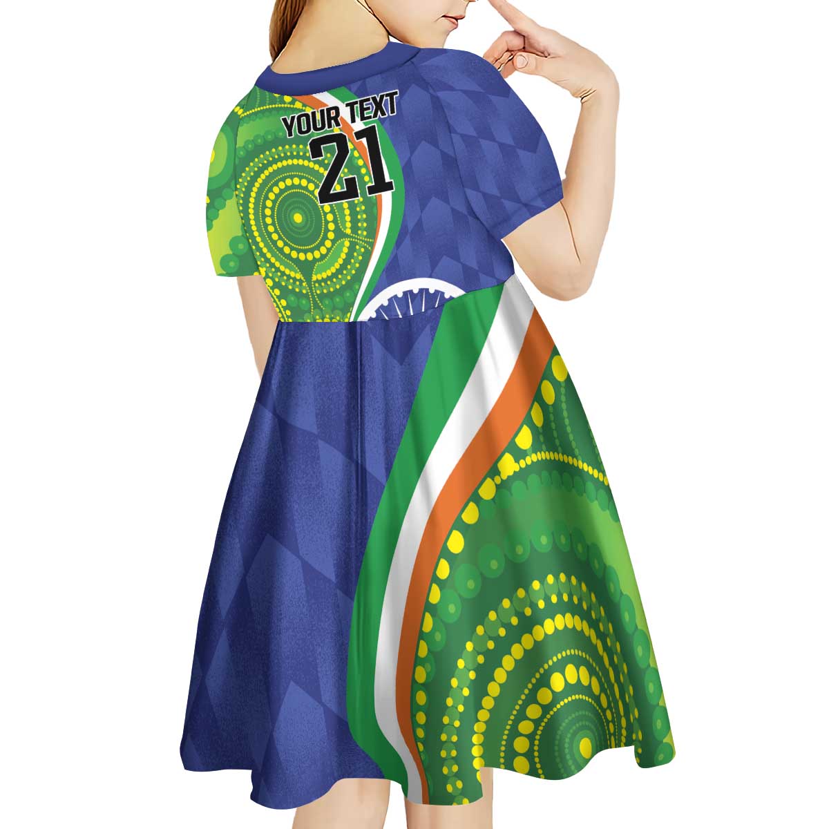 India Vs Australian Cricket Custom Kid Short Sleeve Dress Ashoka Chakra and Aboriginal Together - Vibe Hoodie Shop