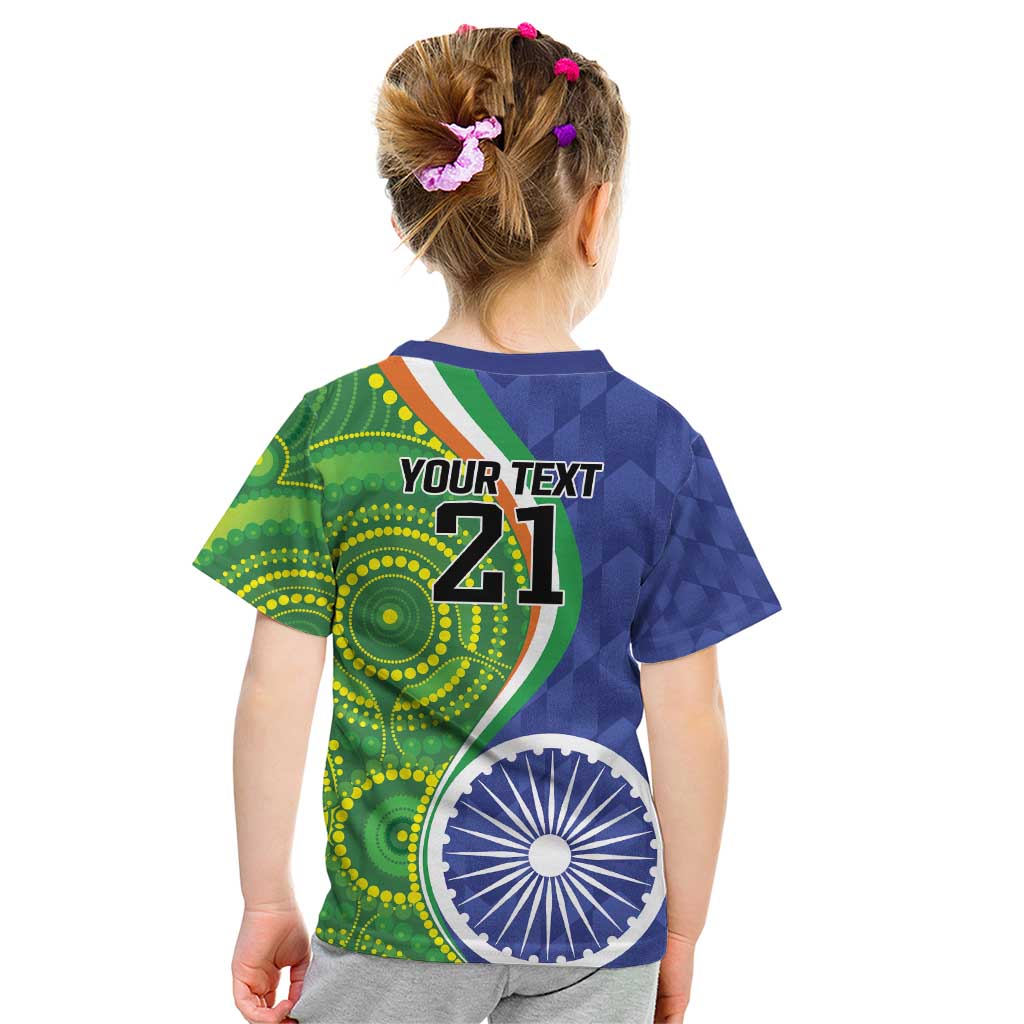 India Vs Australian Cricket Custom Kid T Shirt Ashoka Chakra and Aboriginal Together - Vibe Hoodie Shop