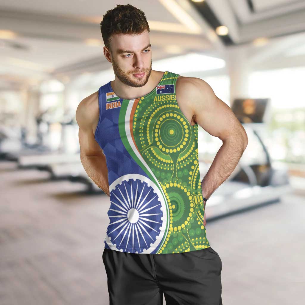 India Vs Australian Cricket Custom Men Tank Top Ashoka Chakra and Aboriginal Together - Vibe Hoodie Shop