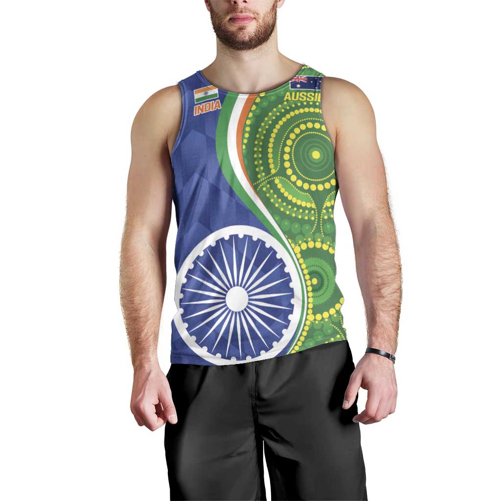 India Vs Australian Cricket Custom Men Tank Top Ashoka Chakra and Aboriginal Together - Vibe Hoodie Shop