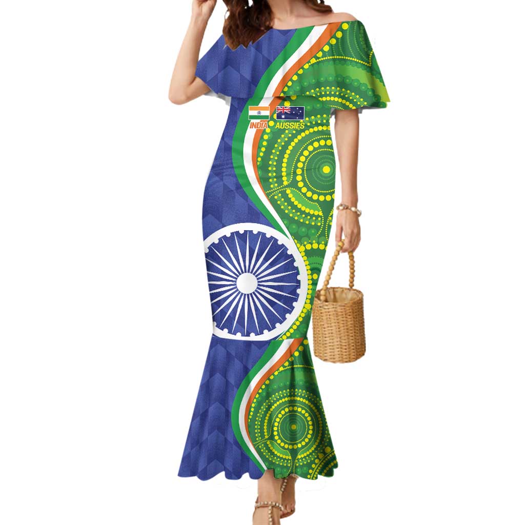 India Vs Australian Cricket Custom Mermaid Dress Ashoka Chakra and Aboriginal Together