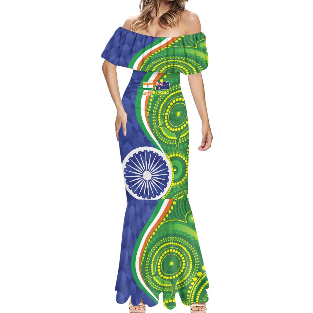 India Vs Australian Cricket Custom Mermaid Dress Ashoka Chakra and Aboriginal Together