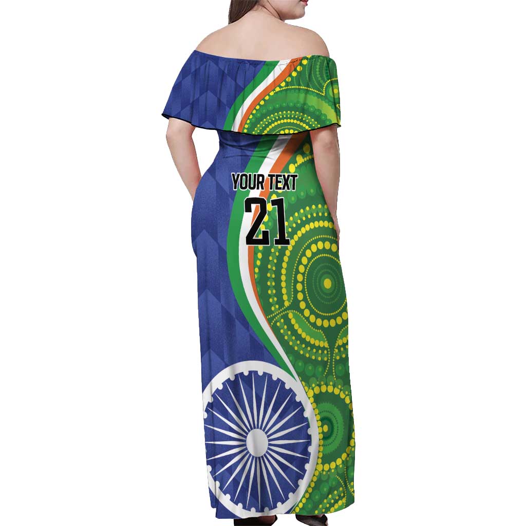 India Vs Australian Cricket Custom Off Shoulder Maxi Dress Ashoka Chakra and Aboriginal Together