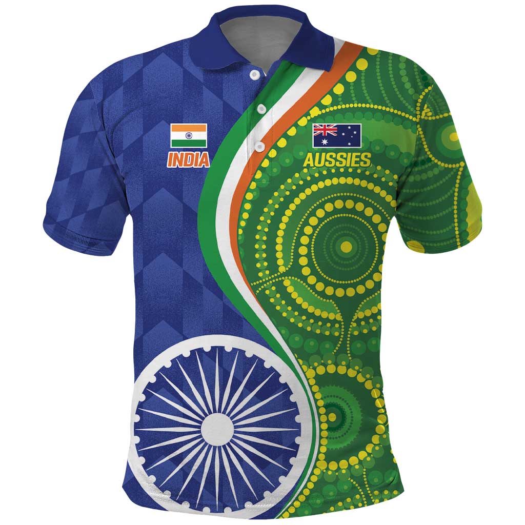 India Vs Australian Cricket Custom Polo Shirt Ashoka Chakra and Aboriginal Together LT9 - Vibe Hoodie Shop