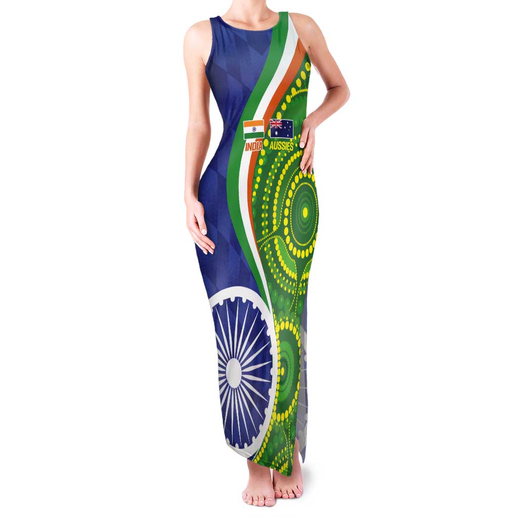 India Vs Australian Cricket Custom Tank Maxi Dress Ashoka Chakra and Aboriginal Together