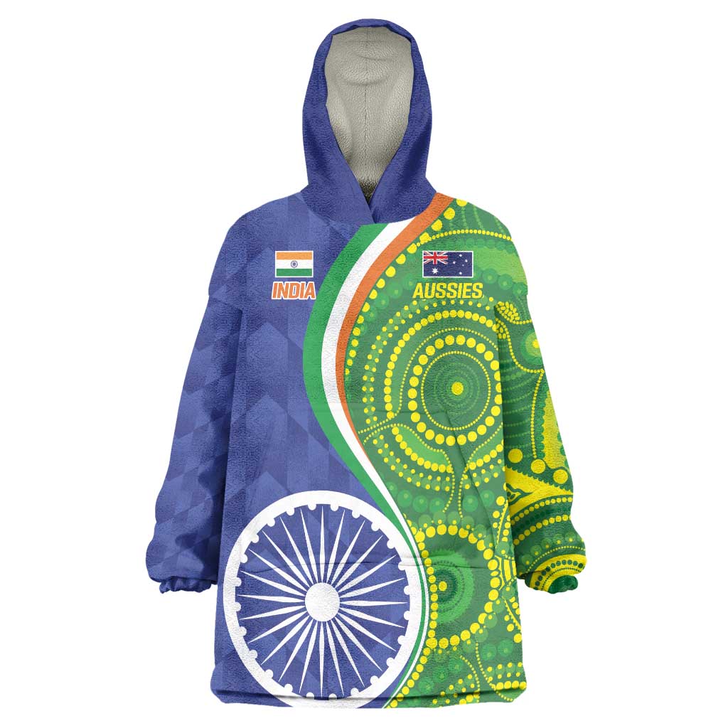 India Vs Australian Cricket Custom Wearable Blanket Hoodie Ashoka Chakra and Aboriginal Together - Vibe Hoodie Shop