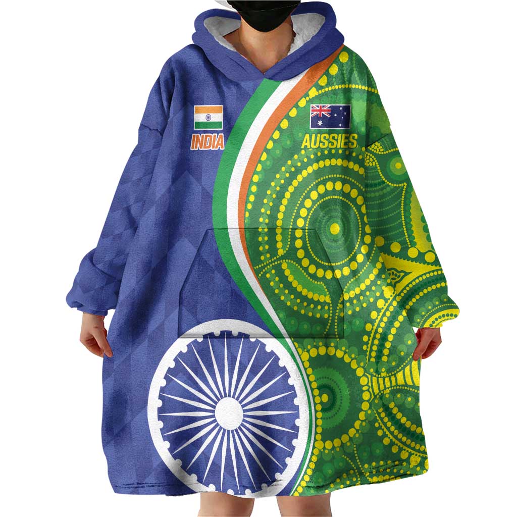 India Vs Australian Cricket Custom Wearable Blanket Hoodie Ashoka Chakra and Aboriginal Together - Vibe Hoodie Shop