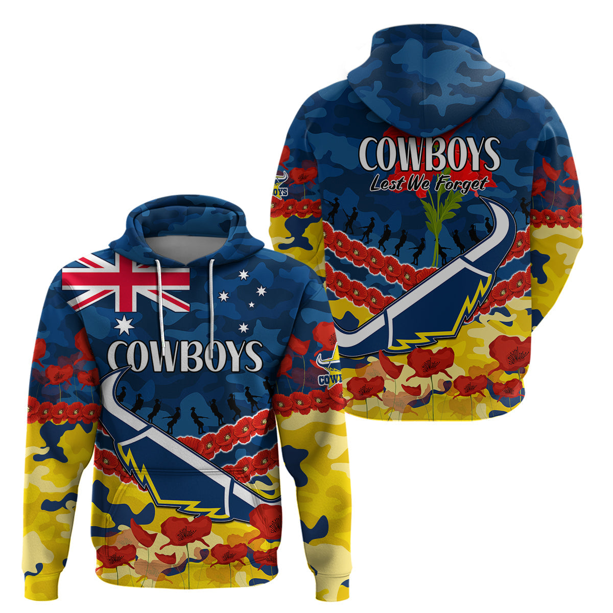 Cowboys Rugby ANZAC Hoodie Lest We Forget LT9 - Vibe Hoodie Shop