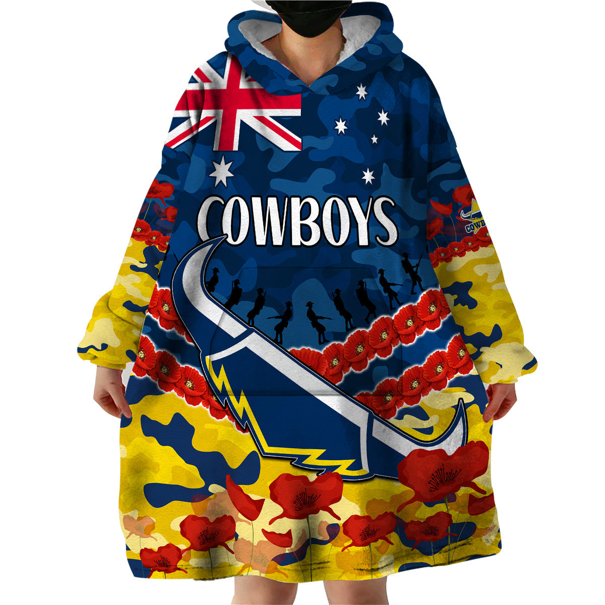 Cowboys Rugby ANZAC Wearable Blanket Hoodie Lest We Forget - Vibe Hoodie Shop