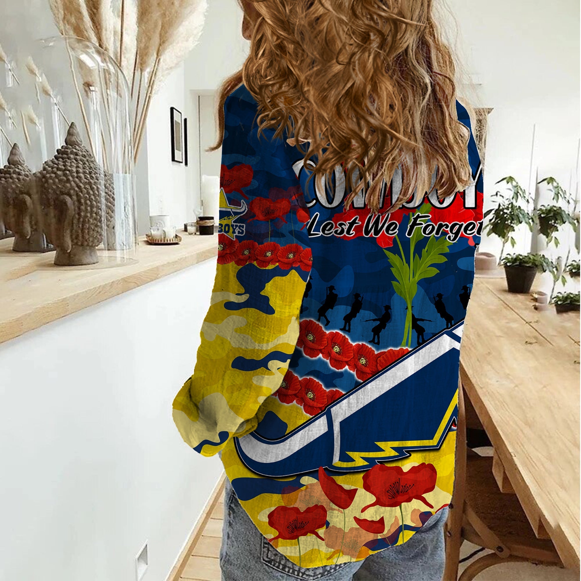 Cowboys Rugby ANZAC Women Casual Shirt Lest We Forget - Vibe Hoodie Shop