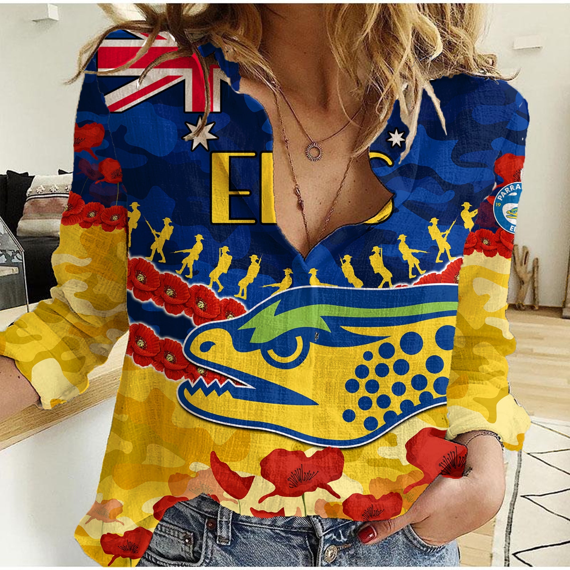 Eels Rugby ANZAC Women Casual Shirt Lest We Forget - Vibe Hoodie Shop