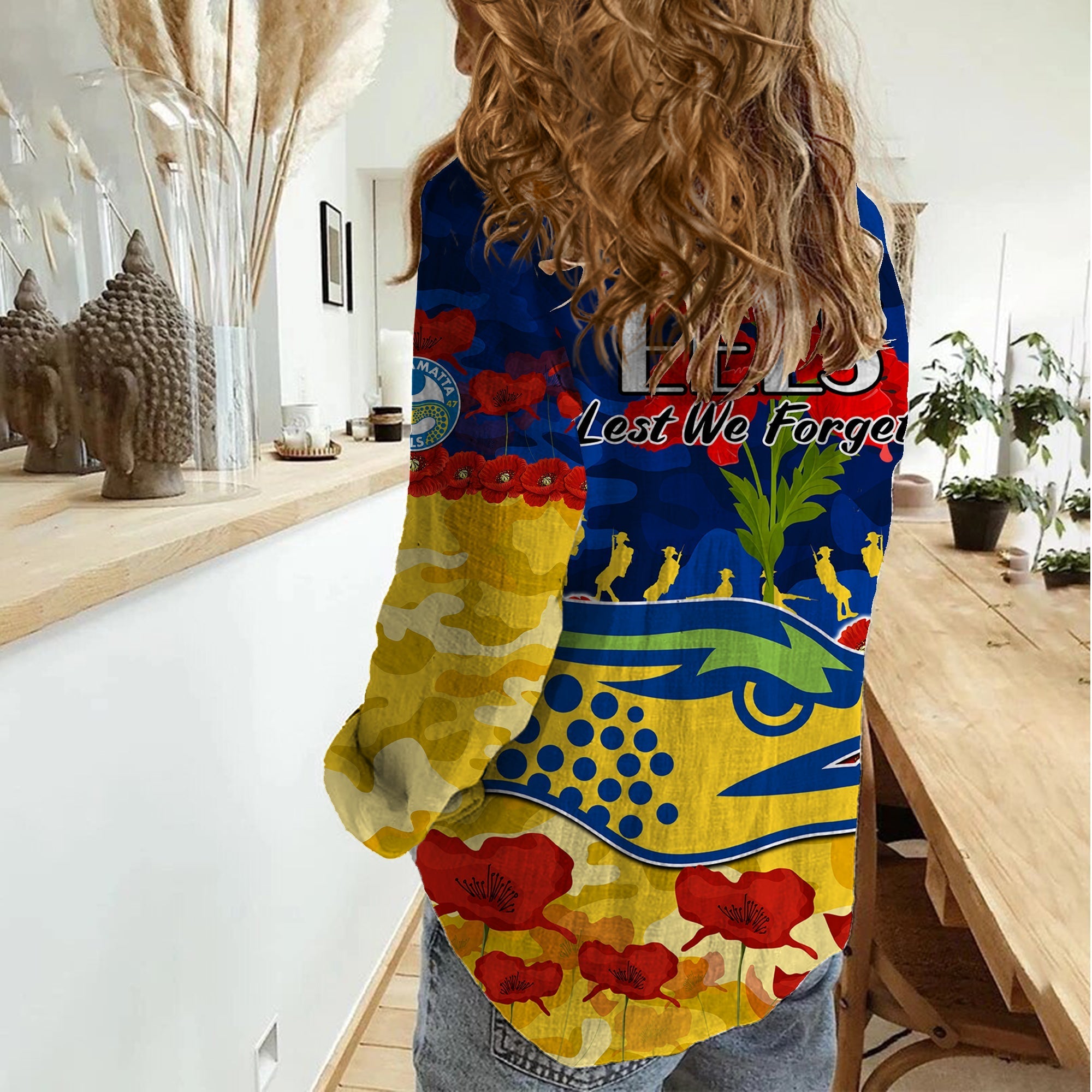 Eels Rugby ANZAC Women Casual Shirt Lest We Forget - Vibe Hoodie Shop
